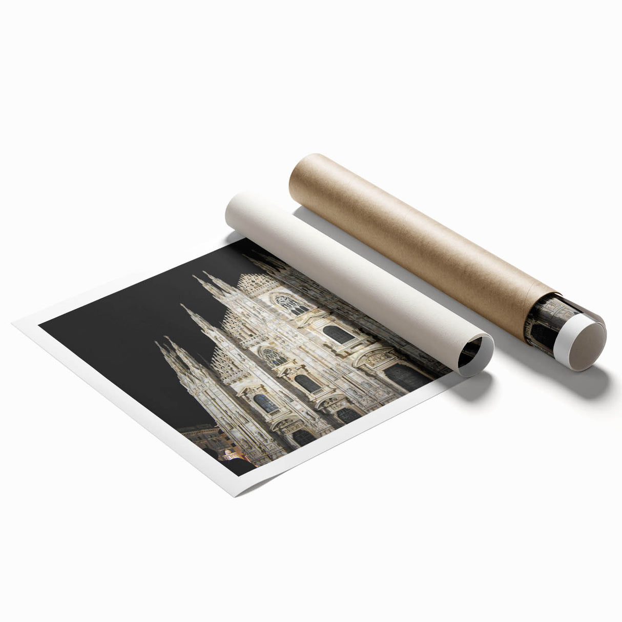 Extra large rolled print of a cathedral design, featuring muted earth tones.