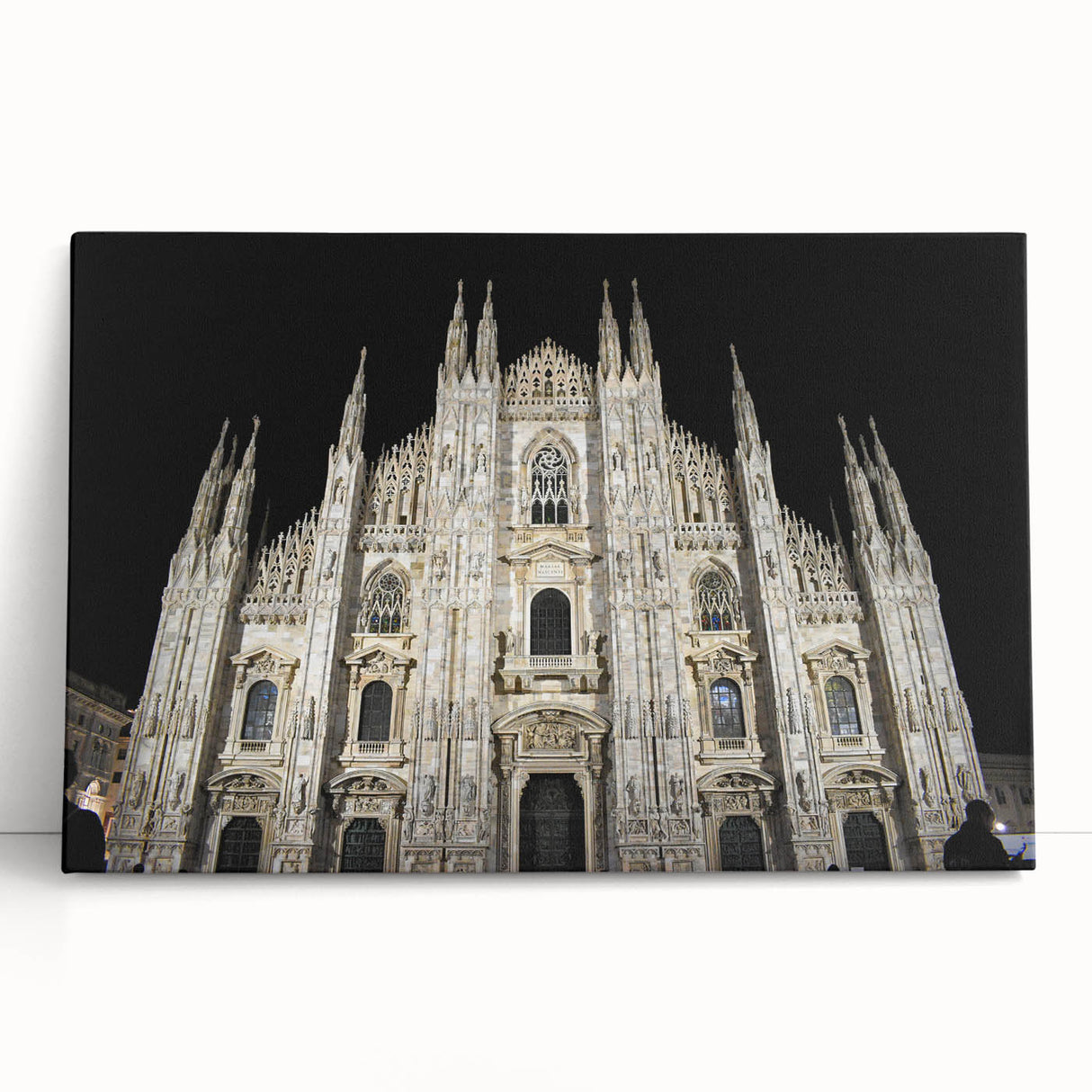 Black and white cathedral design on large stretched canvas, ideal for kitchen wall art or bedroom ambiance.