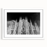 Extra large abstract art print of a cathedral, featuring textured white and gray tones on a framed canvas.