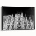 Black and white vintage poster art of a cathedral, printed on framed canvas, suitable for bedroom wall decor.