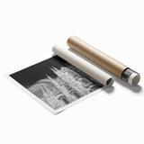 Extra large rolled print featuring a detailed cathedral design in muted earth tones, ideal for classy bathroom wall art.