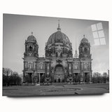 Large abstract wall art on acrylic featuring a church design in muted earth tones, ideal for bedroom or dining room decor.