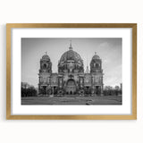 Textured abstract art print of a church in gold frame, with muted earth tones, ideal for bedroom art.