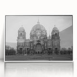 Framed acrylic print of a mid-century modernist church in muted pastel shades, ideal for modern art wall decor.