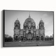 Black and white landscape art painting of a church, in a vintage poster style on framed canvas, ideal for bedroom decor.