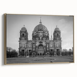 Framed canvas featuring a vintage-style landscape art painting of a church, with a black and colorful palette.