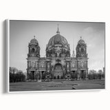 Framed canvas of a vintage black and white church landscape, ideal for bedroom wall art.