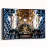 Black and white wall art featuring a vintage poster of a church landscape on framed canvas, suitable for bedroom decor.