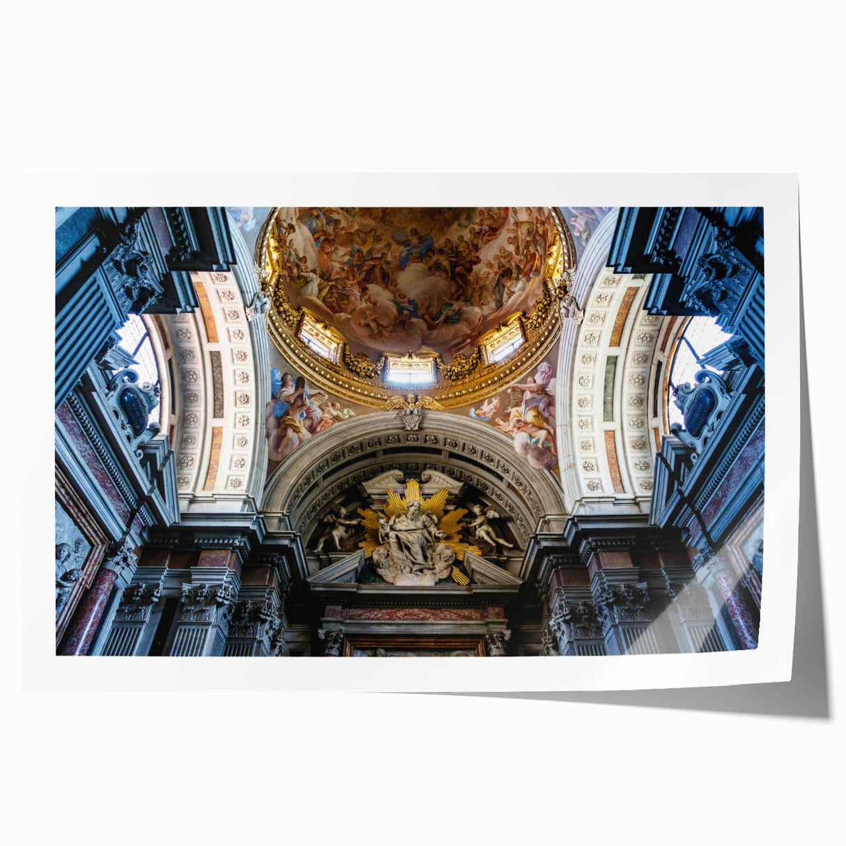 Large rolled canvas print featuring a detailed floral design in soft pastel colors, ideal for dining room wall art.