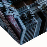 Large art depicting a black and white landscape painting of a church on stretched canvas, suitable for bedroom wall decor.