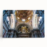 Black and white photo of a church on stretched canvas, ideal for kitchen wall art or bedroom ambiance.