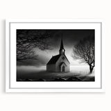 Extra large abstract art print of a textured church design in muted earth tones on a white framed canvas.