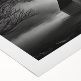 Art deco poster of a geometric church design in monochrome, printed on rolled canvas, suitable for dining room or bathroom.