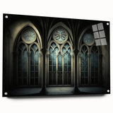 Acrylic print of a large abstract design in blue and gray tones, suitable for bedroom or dining room decor.