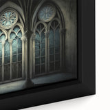 Extra large black wall art on canvas depicting a textured, colorful church design, ideal for living room decor.