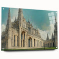 Large abstract wall art on acrylic glass depicting serene places of worship in muted earth tones.