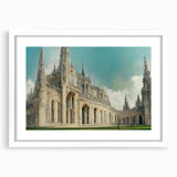 Extra large abstract art print featuring a textured church design in muted earth tones on a framed white canvas.