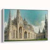 Framed canvas depicting a vintage-style black and white church landscape, suitable for bedroom wall art.