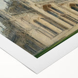 Art Deco poster featuring a stylized church design in muted tones on rolled canvas.