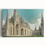 Black and white photo of a church on stretched canvas, ideal for kitchen wall art.