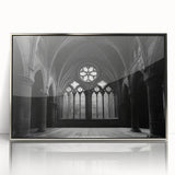 Art deco poster of a geometric church design in silver and gray tones, framed acrylic, ideal for modern nursery wall decor.