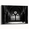Black and white framed canvas of a vintage church landscape, ideal for bedroom wall art.