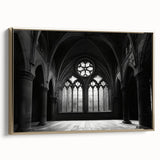 Framed canvas featuring a vintage landscape art painting of a church, with a black and colorful palette.