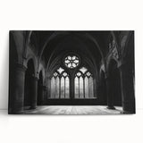 Large black and white photo of a church on stretched canvas, ideal for kitchen wall art or bedroom decor.