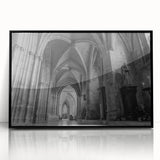 Large abstract wall art featuring geometric shapes in muted earth tones, framed in black acrylic.