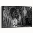 Black and white landscape art painting of a church, presented on a framed canvas, suitable for bedroom decor.