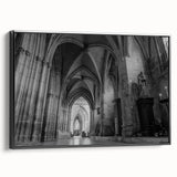 Black and white landscape art painting of a church, presented on a framed canvas, suitable for bedroom decor.