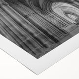 Art deco poster of a stylized church on rolled canvas, featuring muted earth tones, ideal for dining room wall art.