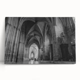 Black and white photo of a church, printed on stretched canvas, suitable as kitchen wall art or for bedroom ambiance.
