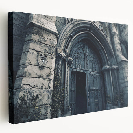 Large acrylic print of a church facade in muted earth tones, suitable for kitchen wall art.