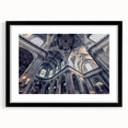 Extra large abstract art print featuring a colorful, textured depiction of a church, framed in black.