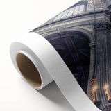 Art deco poster of a stylized church in soft pastel colors on rolled canvas, suitable for nursery wall art.