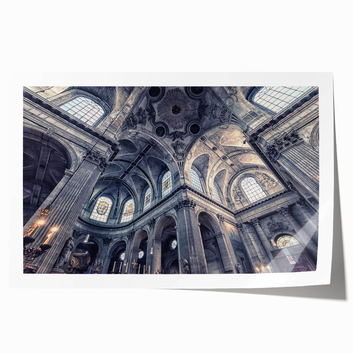 Extra large rolled print of a floral church design in soft pastel shades, ideal for dining room wall art.