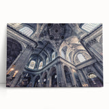 Black and white photo of a church on a stretched canvas, ideal for kitchen wall art or bedroom decor.