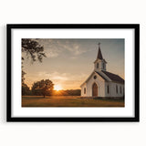 Abstract art print depicting a vibrant, colorful church scene on a textured, extra large canvas, ideal for living room decor.