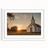 Extra large abstract art print depicting a textured church design in muted earth tones on a white framed mat.