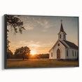 Black and white landscape art painting featuring a vintage church design on framed canvas, ideal for bedroom decor.