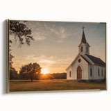 Framed canvas featuring a vintage landscape art painting of a church, with a black and colorful palette.