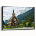 Black and white landscape art painting of a church, printed on framed canvas, suitable for bedroom wall decor.