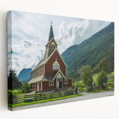 Large canvas print of a detailed church design in muted earth tones, suitable for kitchen wall art.