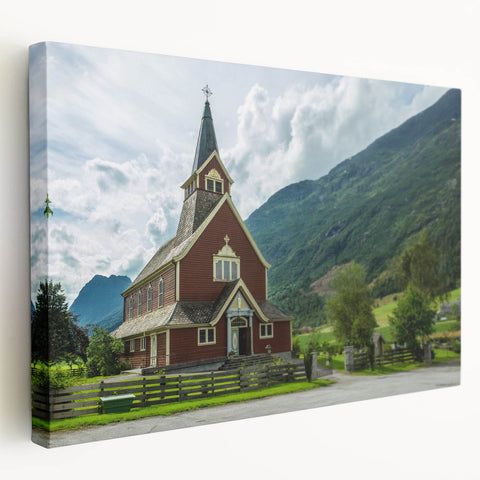 Large canvas print of a detailed church design in muted earth tones, suitable for kitchen wall art.