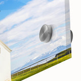 Large abstract wall art on acrylic glass featuring mid-century modernist design in muted earth tones.