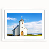 Extra large abstract art print featuring textured church design in muted earth tones on a white framed canvas.