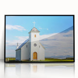 Large abstract wall art featuring geometric shapes in muted earth tones, framed in black acrylic.