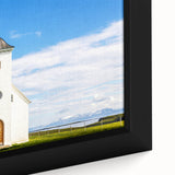Extra large black wall art featuring a textured depiction of a church, with vibrant colorful accents on framed canvas.