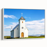 Framed canvas of a vintage church landscape in black and white tones, ideal for bedroom wall art.